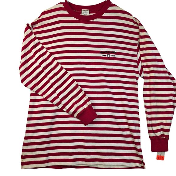 Levis Striped Long Sleeve Tee Shirt Red White Size Large 1991 Vintage Deadstock - Picture 1 of 8